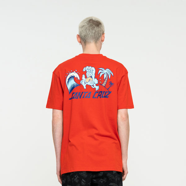 Santa Cruz Beach Bum Hand Scene T-Shirt Artisanal Red Sample 50% OFF