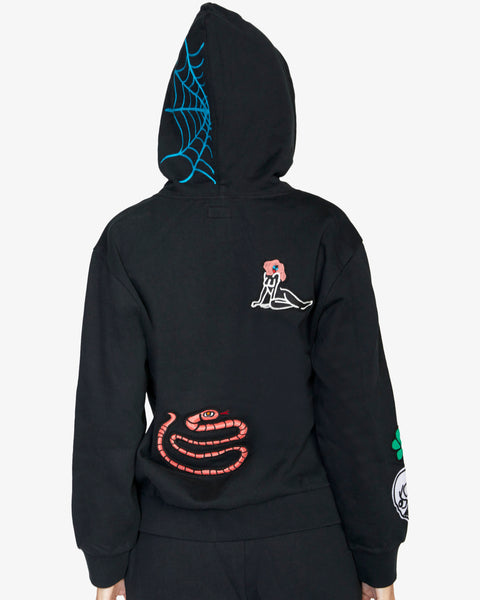 RVCA Mark Oblow Patch Hoodie for Women Black Small F3HORERVF2