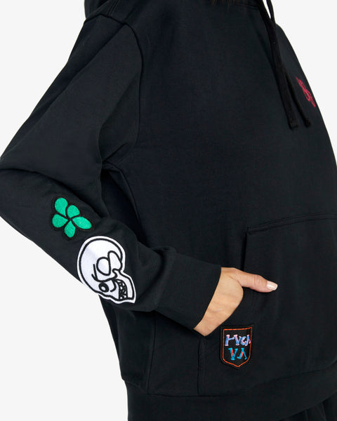 RVCA Mark Oblow Patch Hoodie for Women Black Small F3HORERVF2