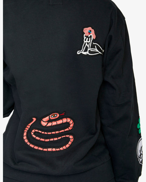 RVCA Mark Oblow Patch Hoodie for Women Black Small F3HORERVF2