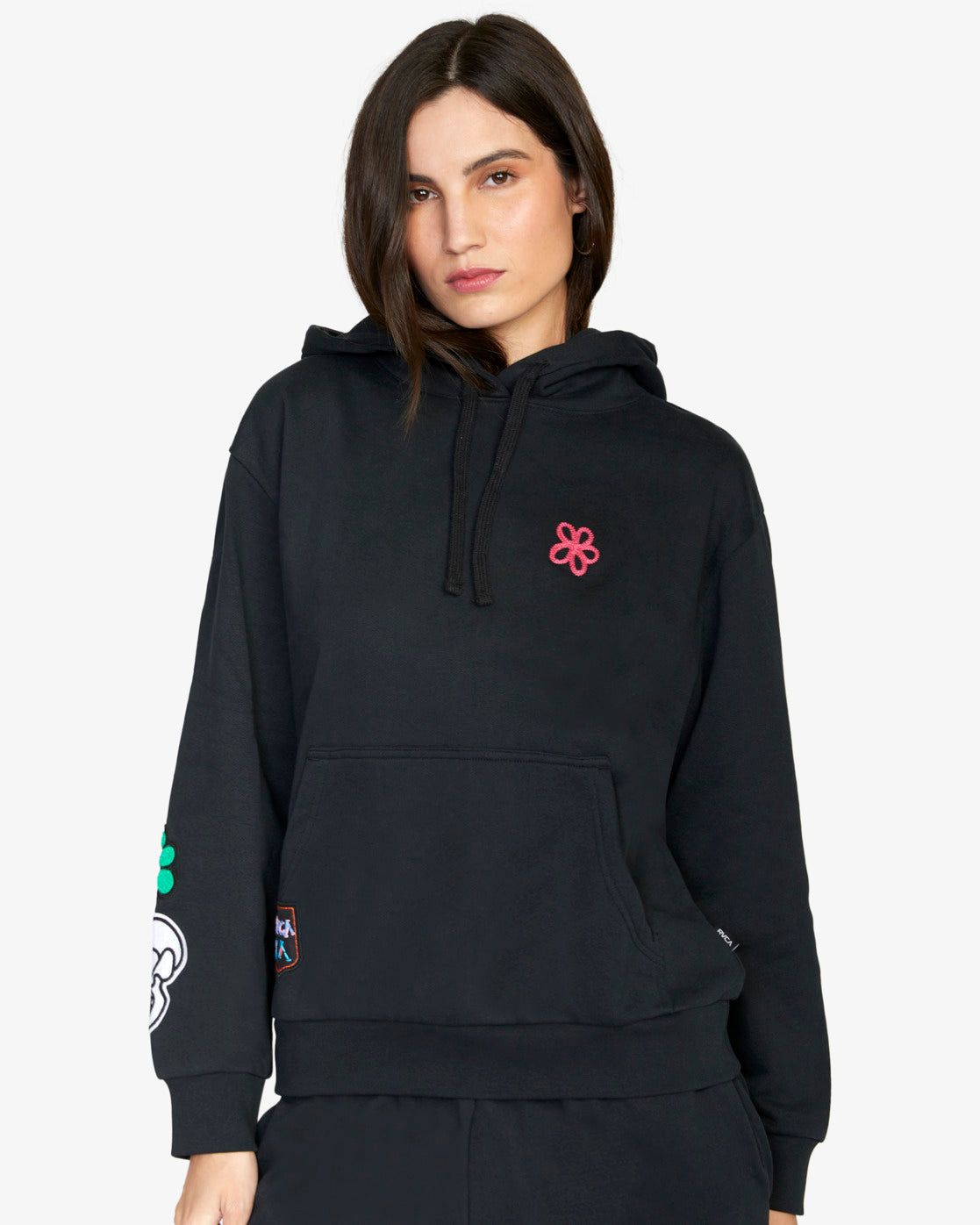 RVCA Mark Oblow Patch Hoodie for Women Black Small F3HORERVF2