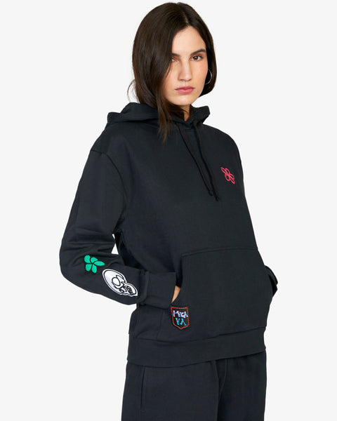 RVCA Mark Oblow Patch Hoodie for Women Black Small F3HORERVF2